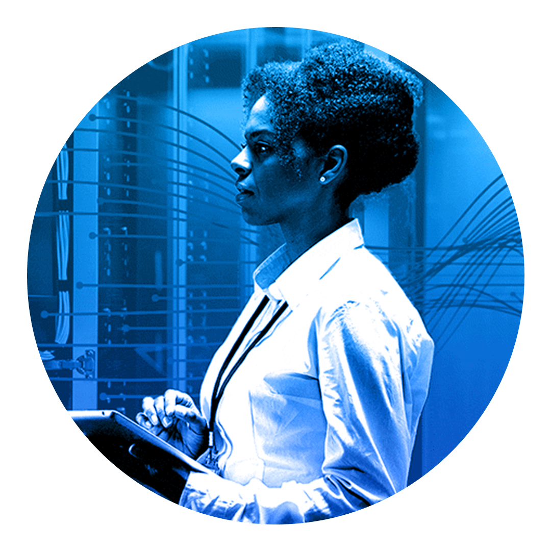 cloud data person in the server room